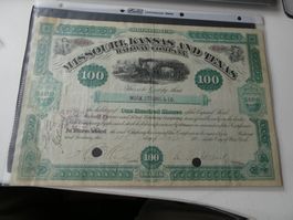 USA 1889, Eisenbahnaktie Missouri, Kansas and Texas