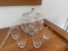 Vintage  - Bowleglas mit Deckel & 4 Gläsern 60iger Jahre