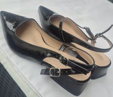 Scarpe donna slingback vernice nera tacco basso. N.38