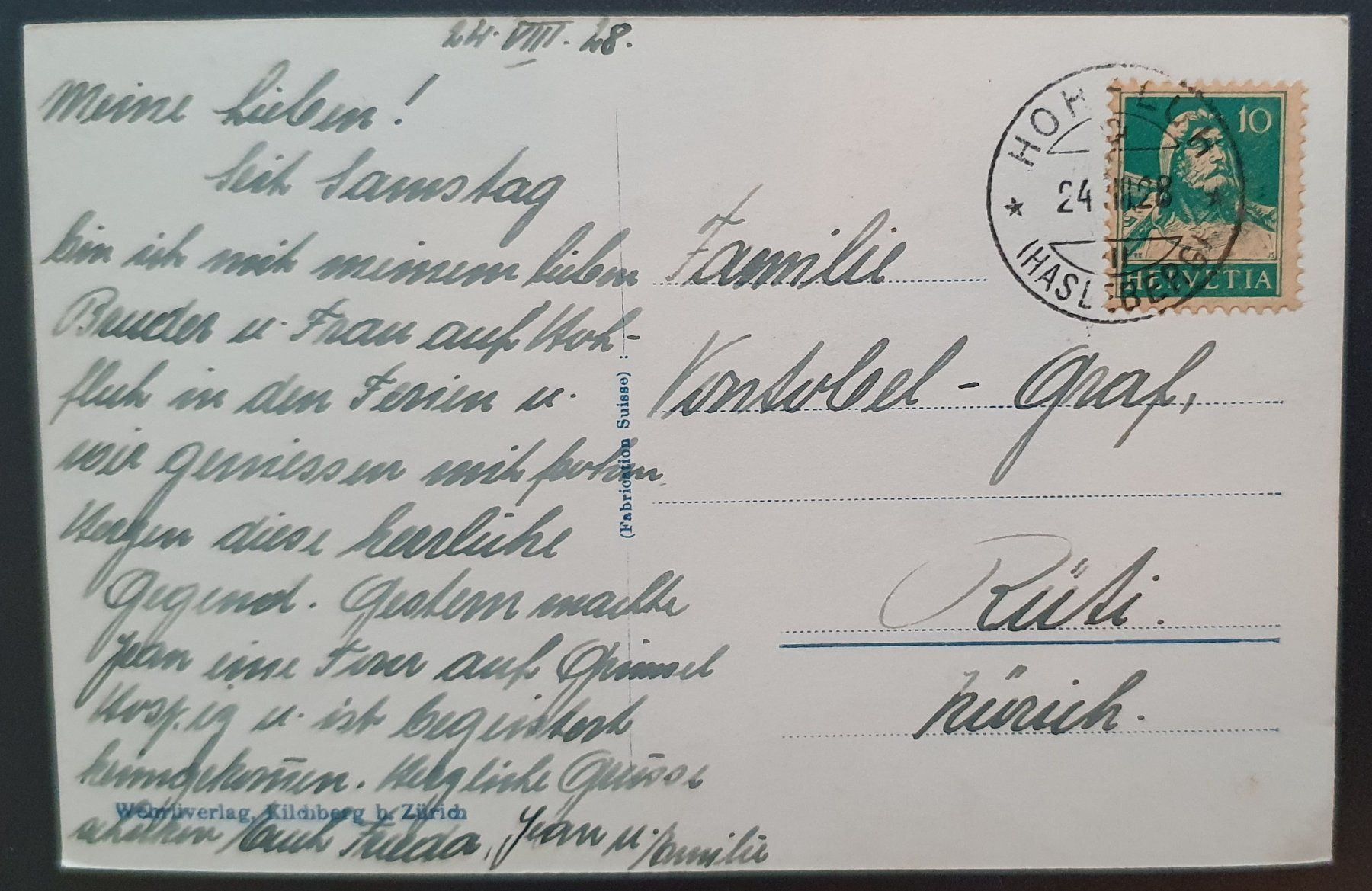 Ansichtskarten: Hohfluh bei Meiringen 1928 – Gebraucht aus Kreuzlingen von Rschweiz1 1