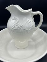 Antique Wash Basin and Pitcher Set - White Ceramic