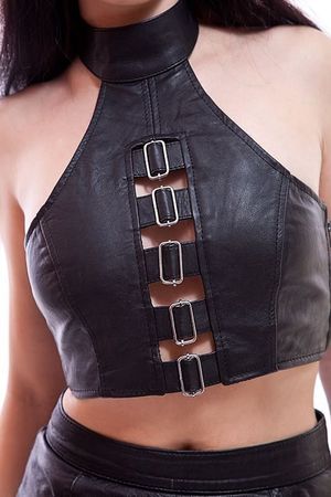 Neckholder  Ledertop mit Schnallen