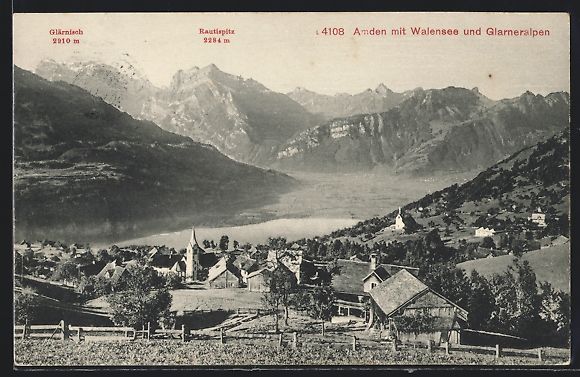 Cartoline postali: Amden, Ortsansicht mit Walensee und Glar – Usato da Berlin venduto da bartko-reher
