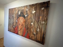 Wooden Wall Art Buddha Painting Rustic Style Large