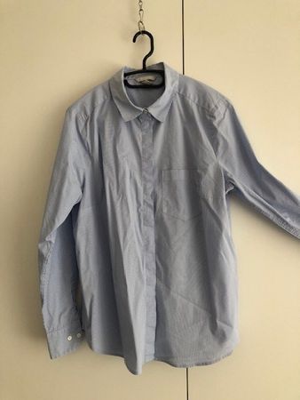 Klassische, weiss blau gestreifte Hemdbluse, H&M, 44