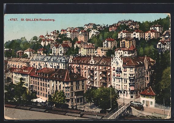 Cartoline postali: St. Gallen-Rosenberg, Ortsansicht mit St – Usato da Berlin venduto da bartko-reher