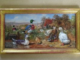 Gemälde Adolf Lohmann 1928 Enten Öl Holz Bild Kunst