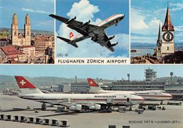Flughafen Zürich DC-8 und Boeing 747 B Jumbo gelaufen 1985