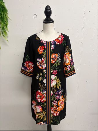 Ana Alcazar Kleid schwarz mit Blumenmuster kurzarm 38