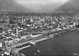 Ascona Tessin - Flugaufnahme, gel. Sonderstempel 1955