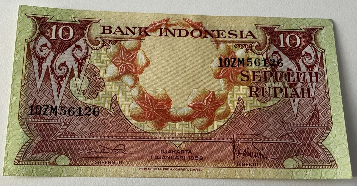 Banconote: Indonesien 10 Rupiah 1959 XF+ – Nuovo (secondo la descrizione) da Algetshausen venduto da Carrhard