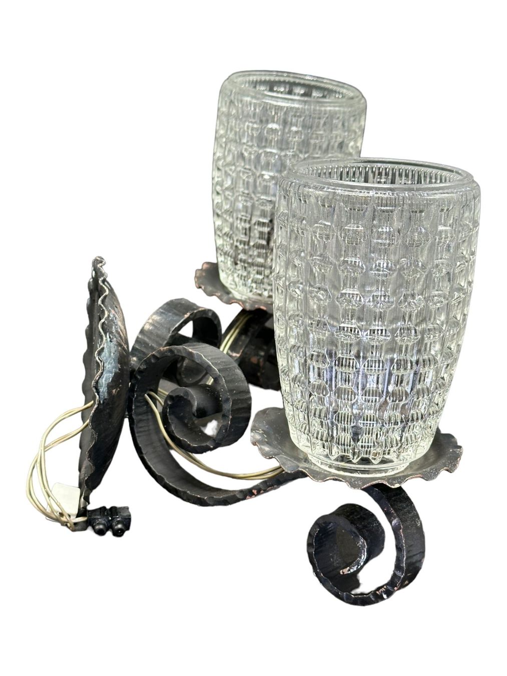 Lampade: Double applique murale mid-century fer forgé verre texturé – Usato da Morges venduto da 1tiquaire 5