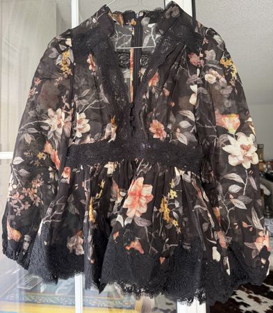 Leinen/Seide Bluse Blumenmuster Spitze  NEU Grösse M