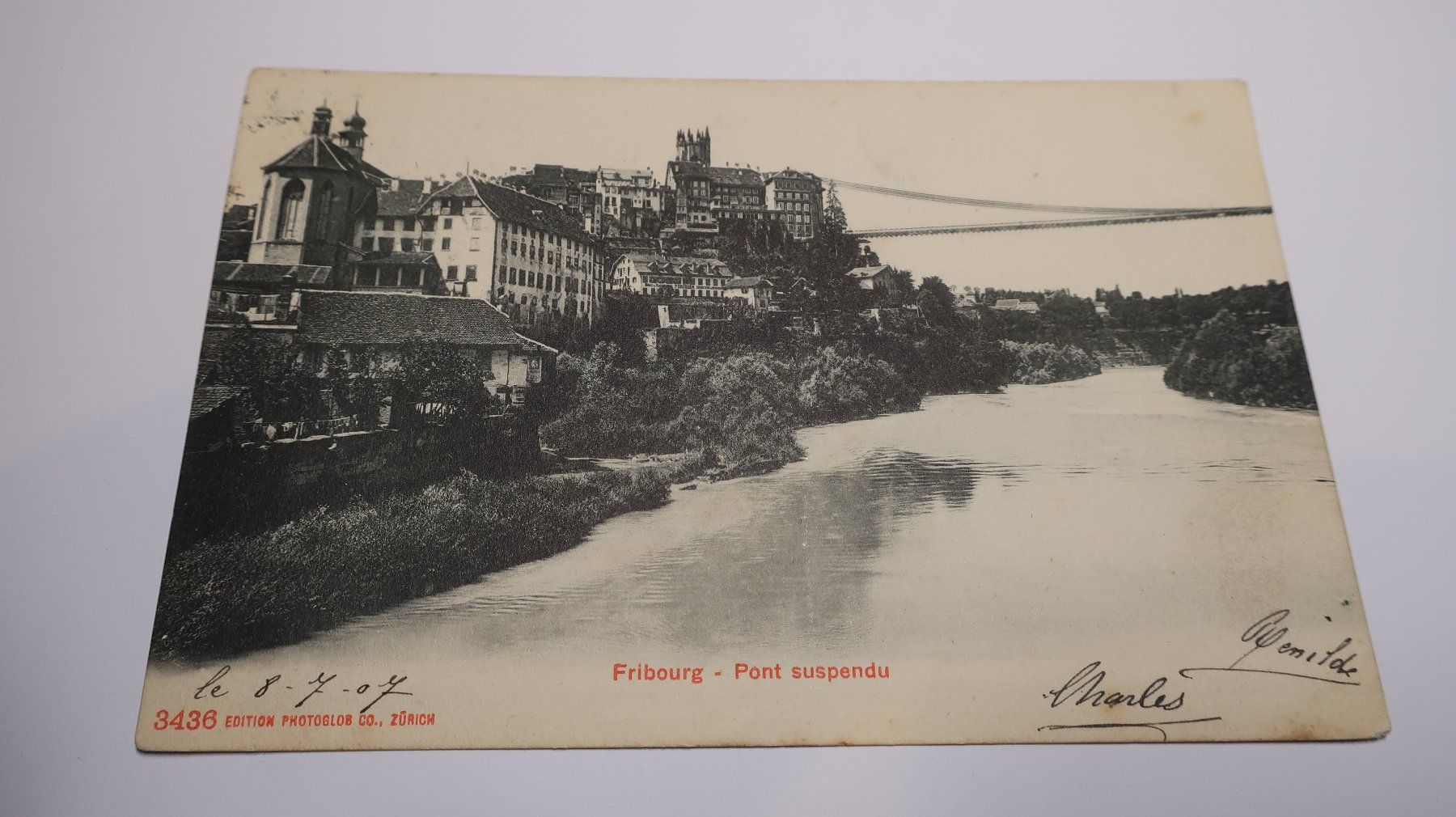 Cartoline postali: Fribourg - Pont suspendu 1907 – Usato da Cormoret venduto da Pascalll2001 1