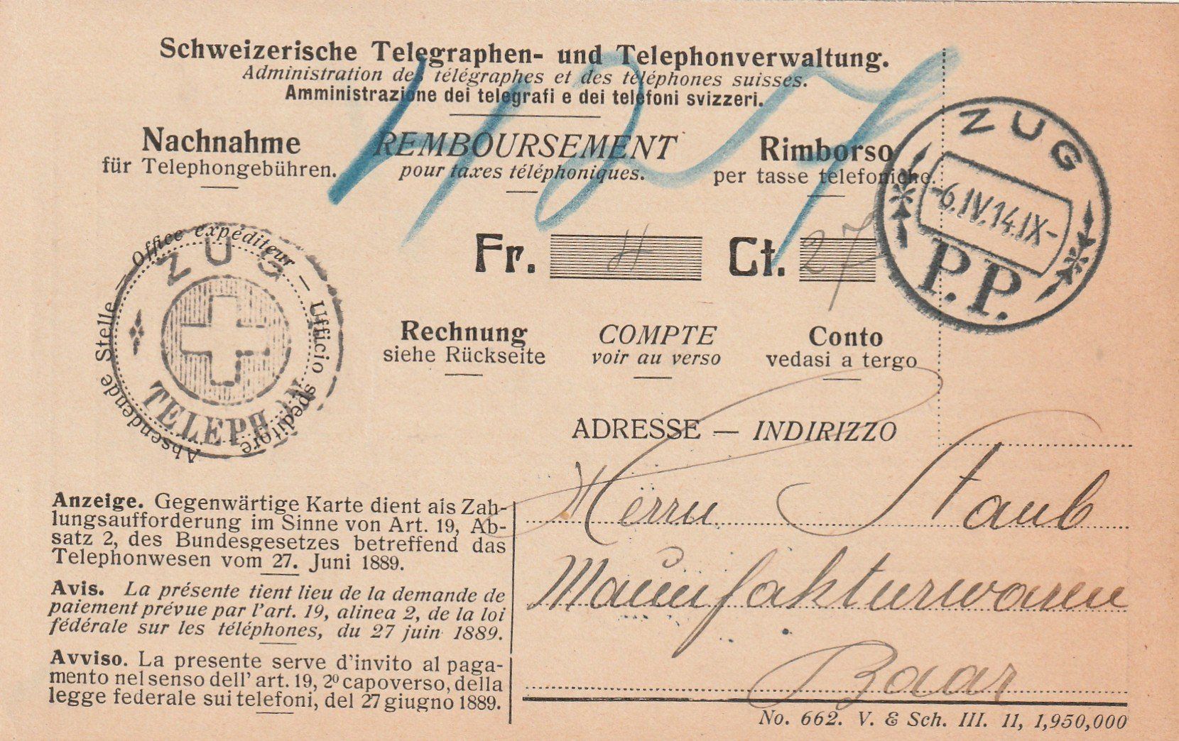 Tutti i francobolli: NN-Karte mit Stempel Telephon Zug – Usato da Rorschacherberg venduto da fratovi2