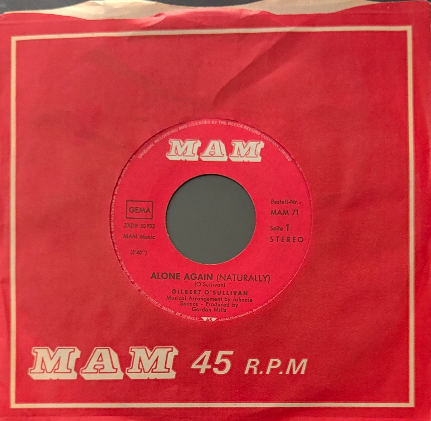 Vinyles: Vinyl-Single Gilbert O'Sullivan Alone Again – D'occasion à Langenthal par Modo39