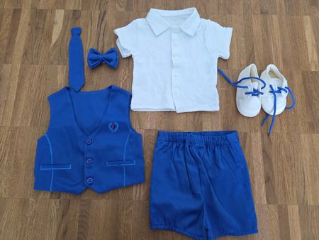 Jungen Anzug Set blau weiss mit Schuhen Grösse 62