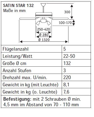 Ventilatoren: Deckenventilator Satin Star 132 – Neu und originalverpackt aus Zürich von Ventilatoren 1
