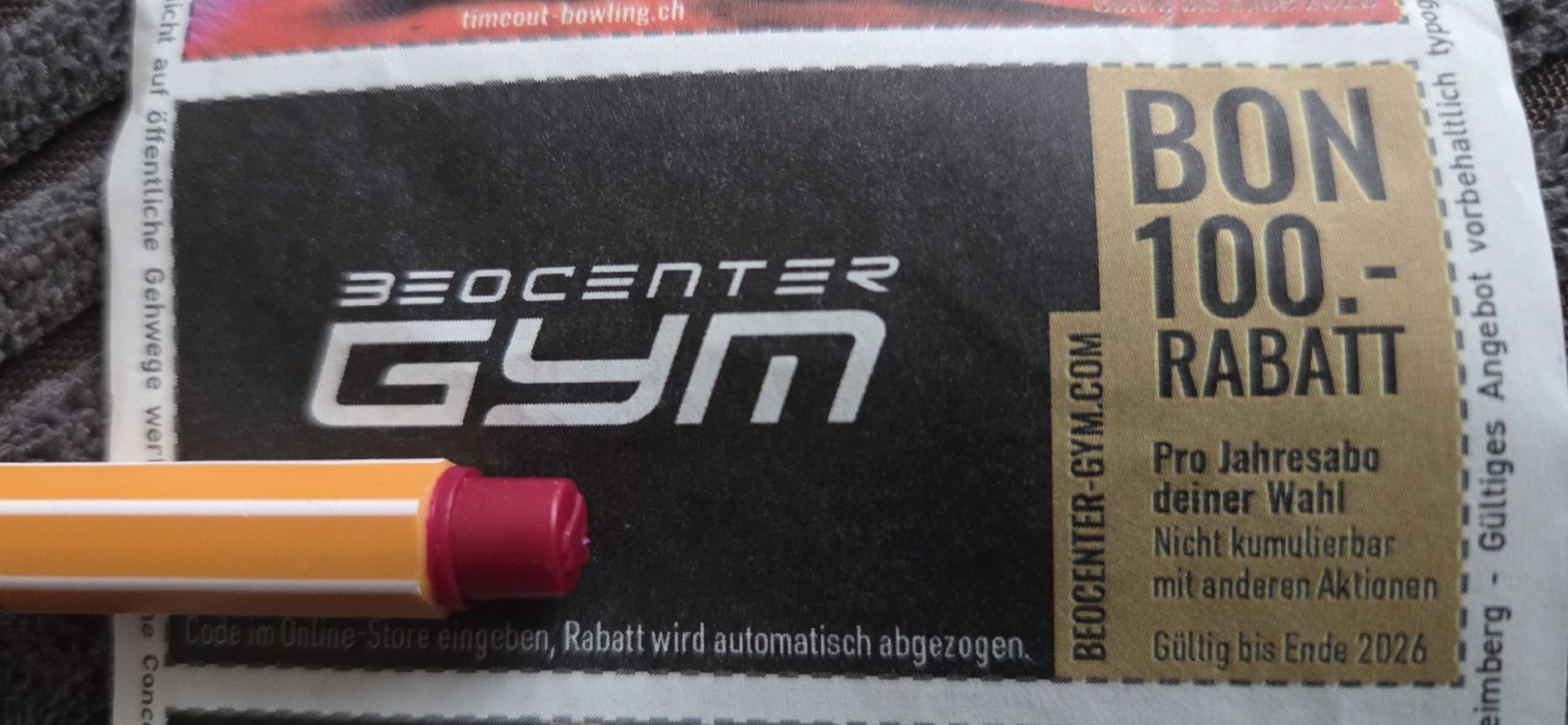 Gutscheine: Beocenter Gym 100.- Rabattcode – Neu (gemäss Beschreibung) aus Uttigen von TomTom_