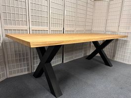 Tisch PALLIA Wildeiche massiv 240 x 100 cm X-Fuss schwarz