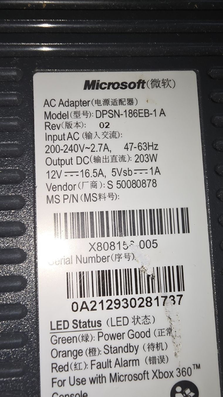 Microsoft Adattatori & Cavi: Xbox 360 netzteil DPSN-186EB-1A – Usato da Lenzburg venduto da cameleoncolor 2