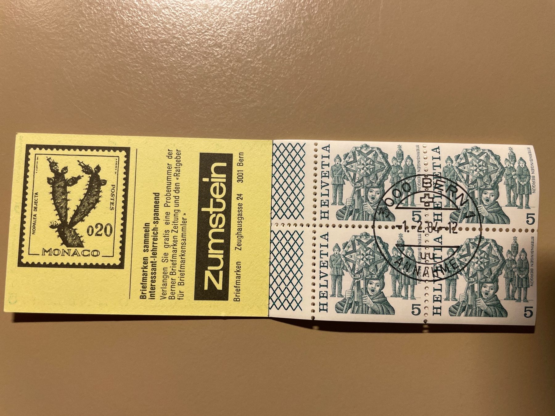 Tutti i francobolli: Briefmarkenheft ET 1.2.84 – Usato da Zürich venduto da R4853f 1
