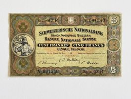 5 Fr. BANKNOTE 1951, Schweiz, ziemlich Bankfrisch!