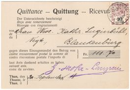 BLANKENBURG auf 10 Cent. Fiskalmarke Bern auf Quittung