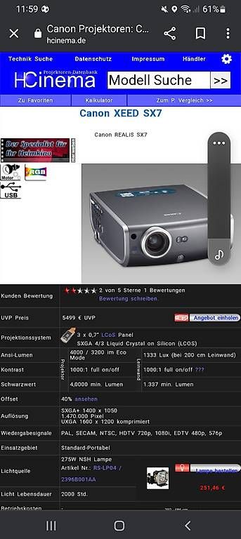 Proiettori: Beamer/projektor Canon Sx 7 – Usato da Bassersdorf venduto da ros_mn7q 4