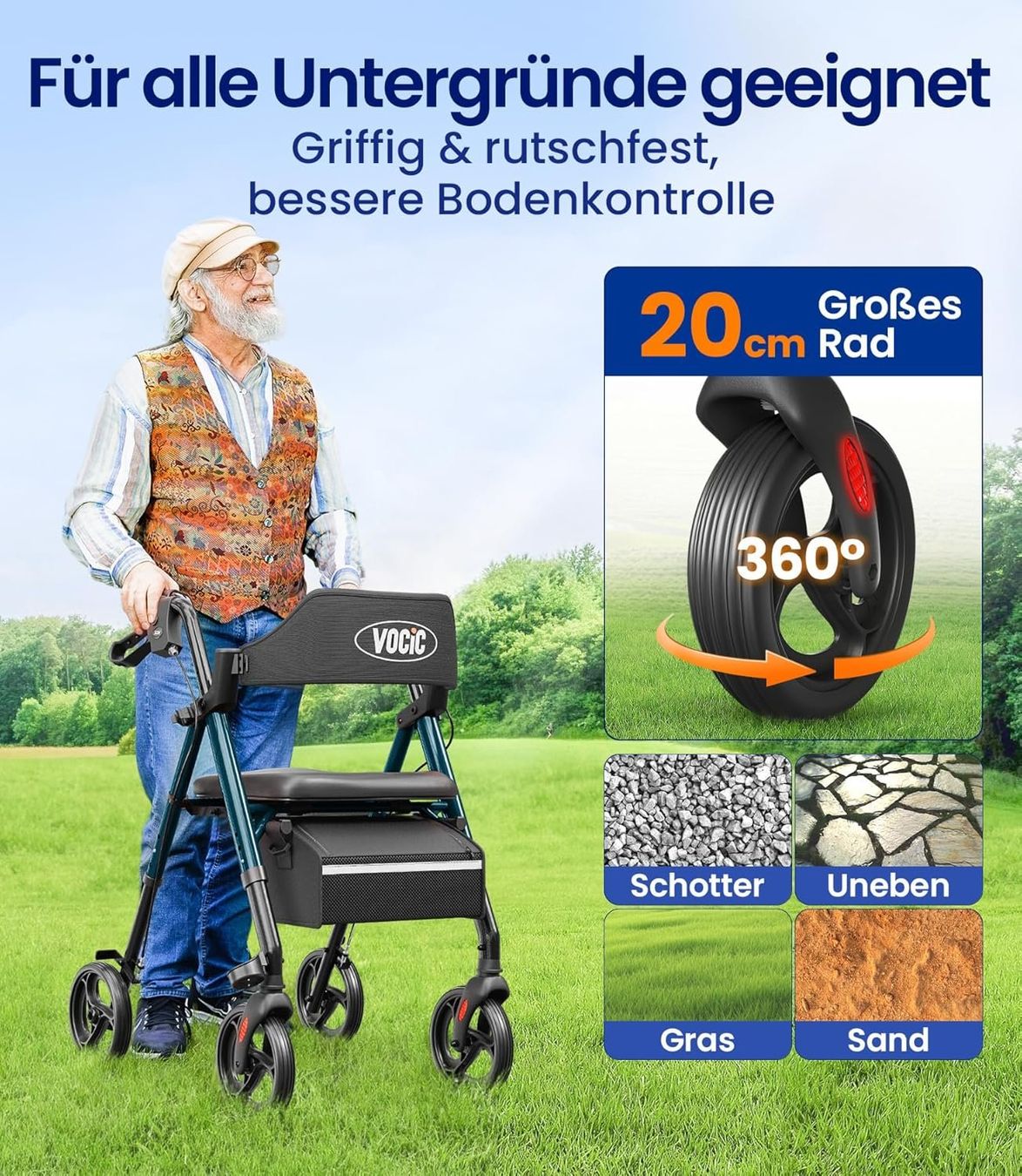 Gehhilfen: Gehhilfe Rollator mit Sitz klappbar Senioren NEU – Neu und originalverpackt aus Wittenbach von VELARO 3