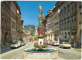 AK Bern, Gerechtigkeitsbrunnen, Oldtimer Autos 1970er