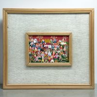 Dusan JEVTOVIC (1925-2011) Tableau naïf Fête au Village 1982