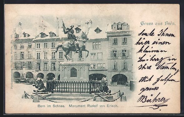 Cartoline postali: Bern, Monument Rudolf von Erlach im Wint – Usato da Berlin venduto da bartko-reher