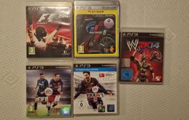 5x PS3 Spiele – WWE 2K14, Gran Turismo 5, F1 2011, FIFA 14 &