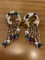 18 Kt Gelbgold Ohrhänger mit Quasten,Edelsteinen, 21,9Gr.