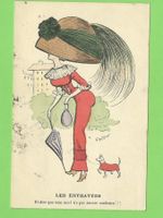 Humorvolle Ansichtskarte um 1900, Frau mit Hut