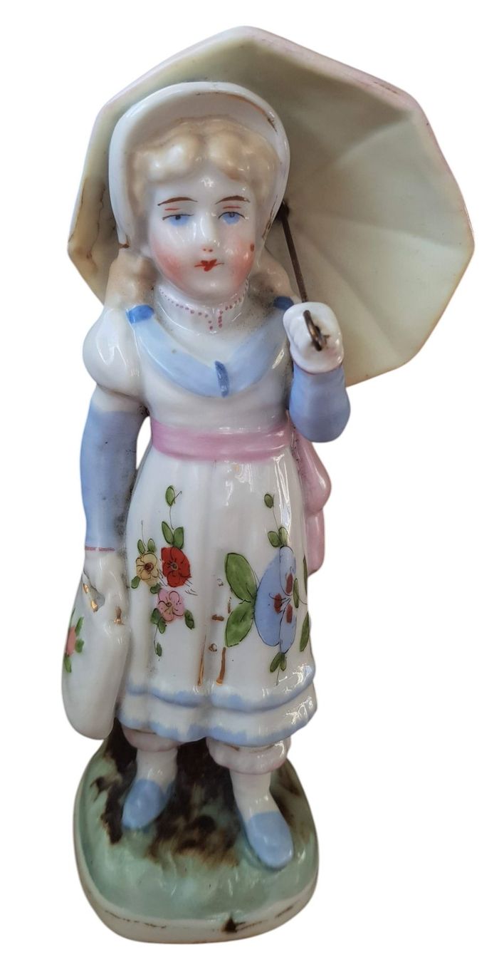 Statuette: Porzellanfigur antik - Mädchen mit Schirm – Usato da Mörschwil venduto da antiksalon