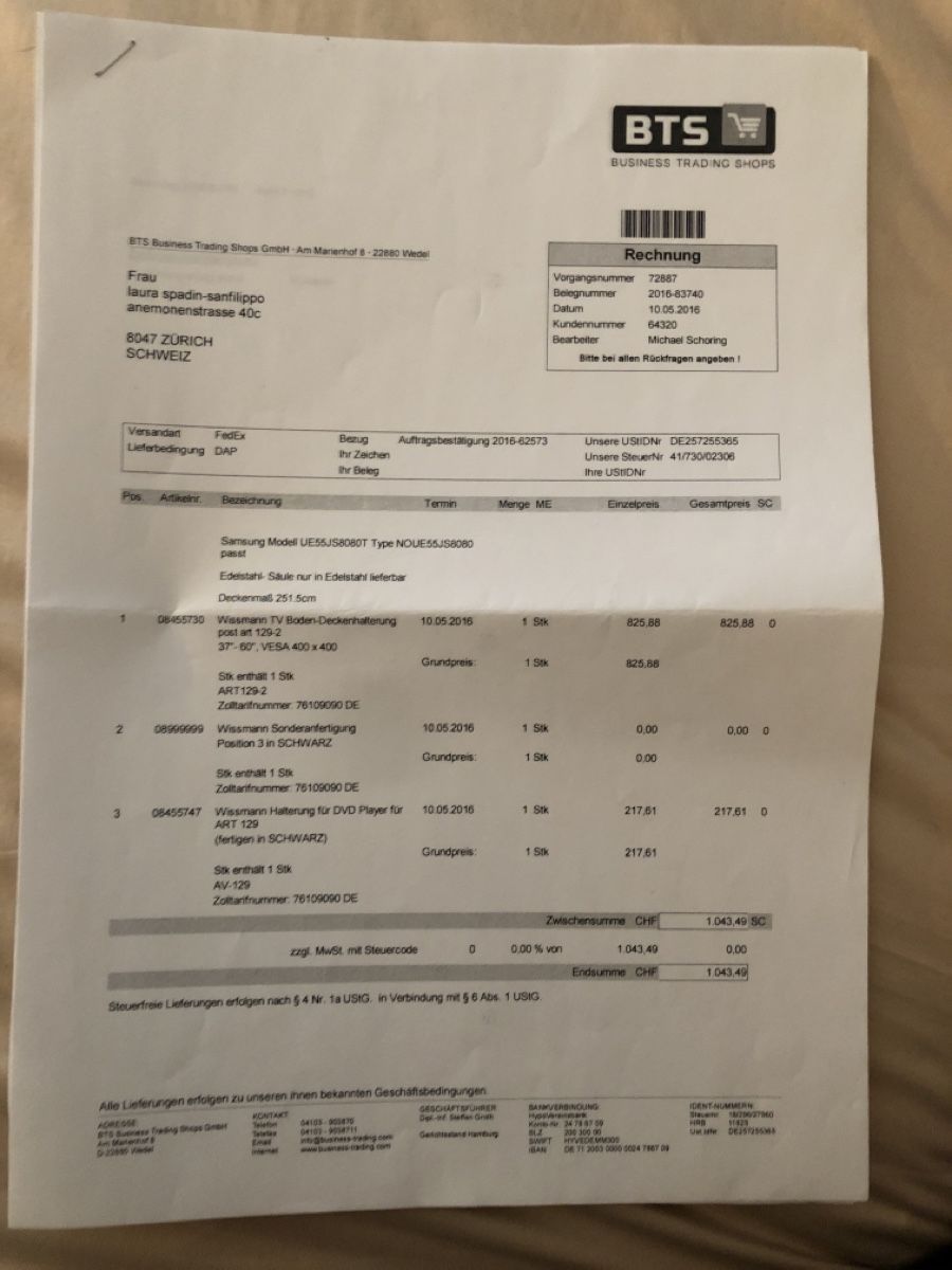 Staffa per monitor: Wissmann Designer TVBoden/Deckenhalterung – Usato da zürich venduto da ritas0102 5