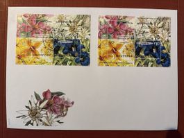 Timbres HELVETIA-SINGAPOUR 2007 Floraison Edelweiss & Orchid