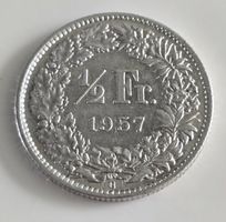 1/2 Fr. 1957 Helvetia Münze guter Zustand
