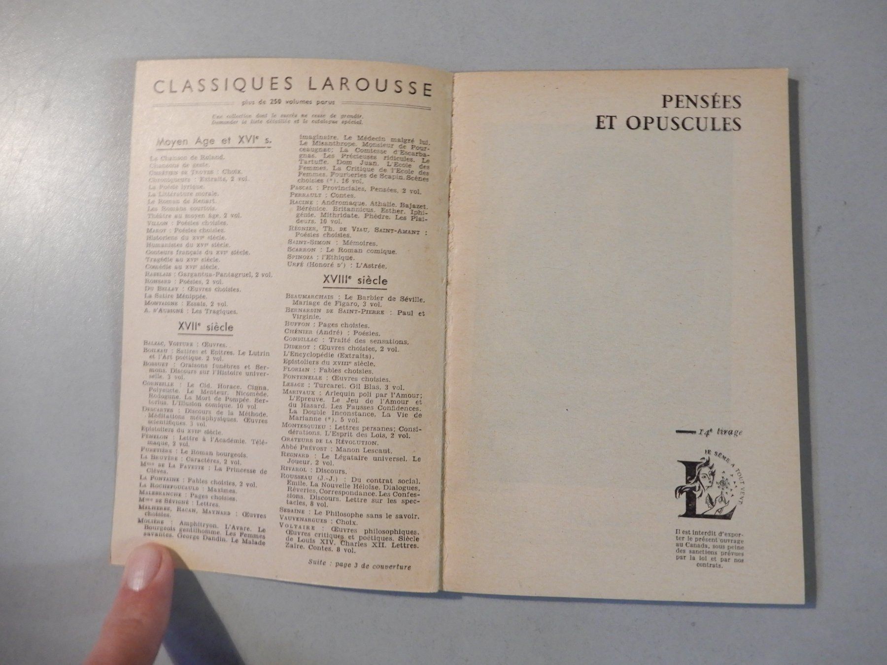 Libri: Pascal - Pensées et Opuscules - Klassiker – Usato da Erstfeld venduto da Mario_boe0 1