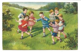 Kinder spielen Blindekuh im Freien - Litho - 1932