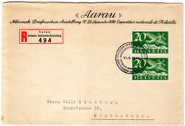 NAT. BRIEFMARKENAUSSTELLUNG AARAU 1938 RACC. SONDERBELEG