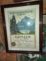 Schweizer Hotelier-Verein Diplom gerahmt, Rarität, 1938!
