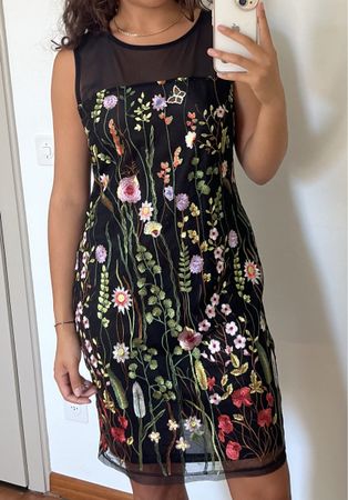 Sweet Miss Kleid / Robe noire à fleurs / vestito L