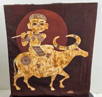 Batikbild „Flötenspieler auf Wasserbüffel“ Asiatika