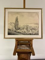 Paysage, dessin signé Frédéric Schmied 1947.