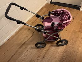 Puppenwagen rosa mit Herzmuster gebrauchter Zustand