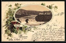 Litho Schaffhausen, Rheinfall mit Brück
