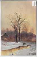 Winterlandschaft am Fluss - Künstlerkarte